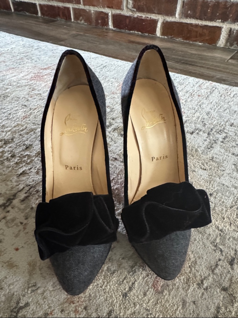 Christian Louboutin Gray Wool Ruffle Pumps - Picture 2 of 5